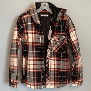 Depart west (buckle) Plaid black orange quilted Hooded Jacket NWT youth XL